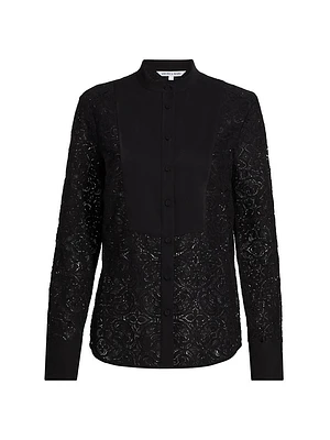 Naya Silk-Blend Lace Long-Sleeve Top