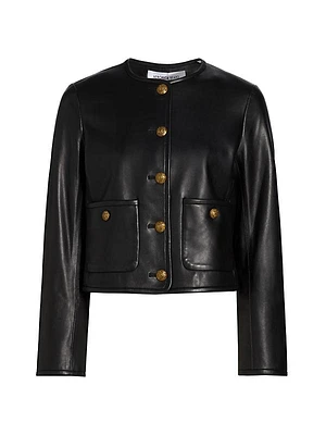 Andrea Leather Cropped Button-Front Jacket