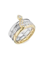 Snake 14K Yellow Gold, Sterling Silver & 0.70 TCW Diamond Ring