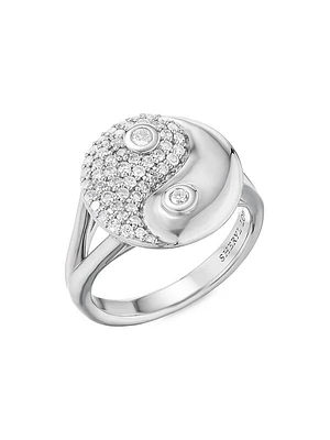 Yin Yang Sterling Silver & 0.61 TCW Diamond Ring