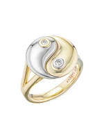 Yin Yang 14K Yellow Gold, Sterling Silver & 0.10 TCW Diamond Ring