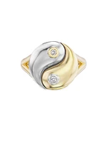 Yin Yang 14K Yellow Gold, Sterling Silver & 0.10 TCW Diamond Ring