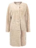 Reversible Collarless Shearling Lamb Short Coat with Buttons