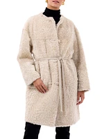 Reversible Collarless Shearling Lamb Short Coat with Buttons