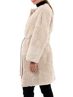 Reversible Collarless Shearling Lamb Short Coat with Buttons