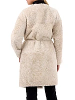 Reversible Collarless Shearling Lamb Short Coat with Buttons