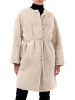 Reversible Collarless Shearling Lamb Short Coat with Buttons