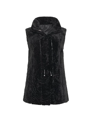 Textured Shearling Lamb Vest Reversible to Taffeta