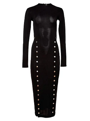 Snap-Detail Knit Midi-Dress