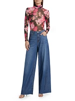 Tyla Floral-Mesh Turtleneck Top