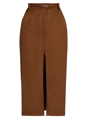 Medina Belted Faux-Suede Skirt