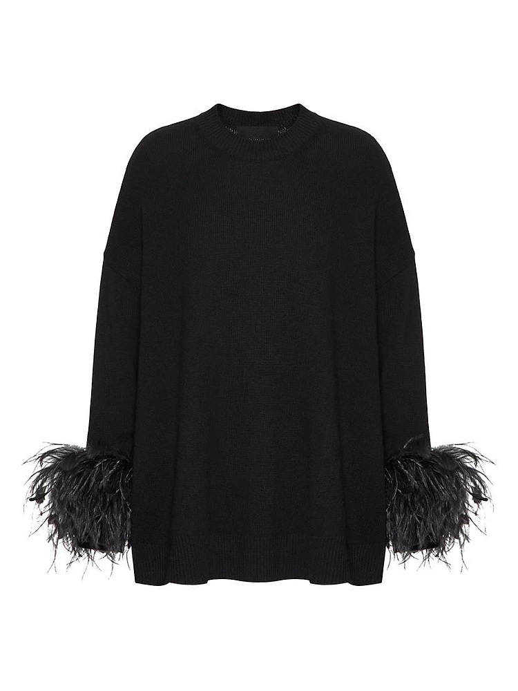 Wool Sweater with Feathers