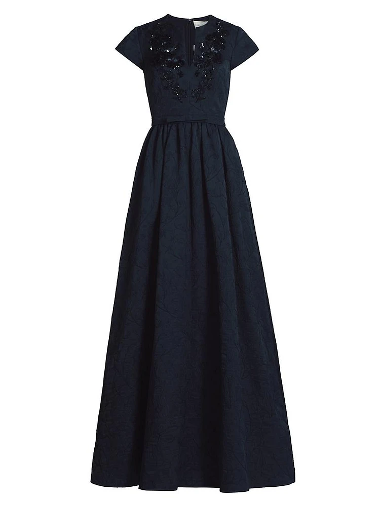 Estelle Embellished Jacquard Fit & Flare Gown