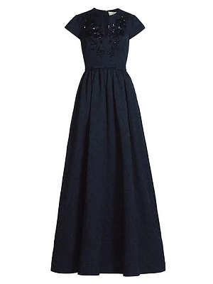 Estelle Embellished Jacquard Fit & Flare Gown