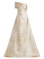 Metallic Jacquard Fit & Flare One-Shoulder Gown