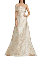 Metallic Jacquard Fit & Flare One-Shoulder Gown