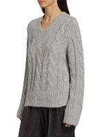 Alpaca-Blend Cable-Knit V-Neck Sweater