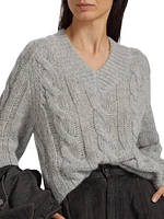 Alpaca-Blend Cable-Knit V-Neck Sweater