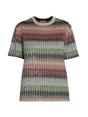 Zigzag Sequined Knit T-Shirt