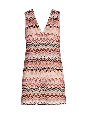 Zigzag Cotton-Blend V-Neck Minidress