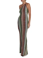Zigzag Embellished Knit One-Shoulder Maxi Dress