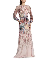 Chiffon Floral Tie-Waist Gown