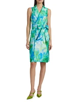 Abstract Leaf Jacquard Cocktail Dress