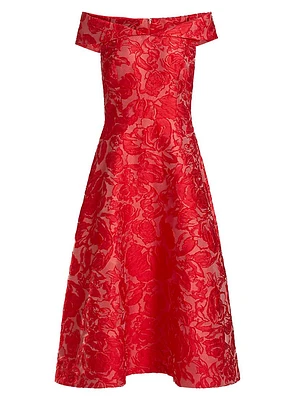 Floral Jacquard Off-The-Shoulder Cocktail Dress