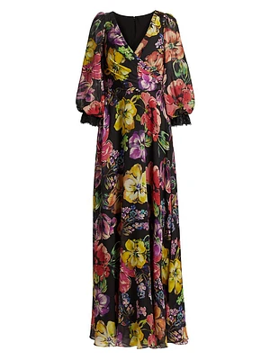 Floral Silk Chiffon Gown