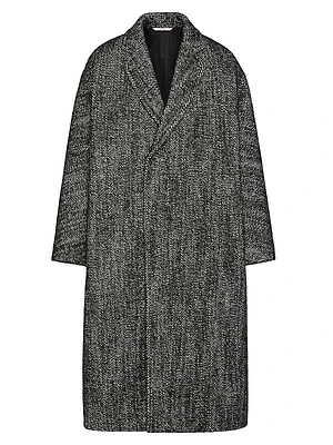 Technical Wool Coat with All-Over Chevron Pattern