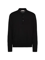 Long-Sleeve Wool Polo Shirt with VLogo Signature Embroidery