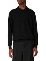 Long-Sleeve Wool Polo Shirt with VLogo Signature Embroidery