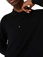 Long-Sleeve Wool Polo Shirt with VLogo Signature Embroidery