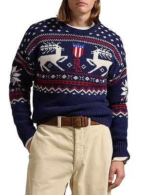 Deer-Jacquard Wool Sweater