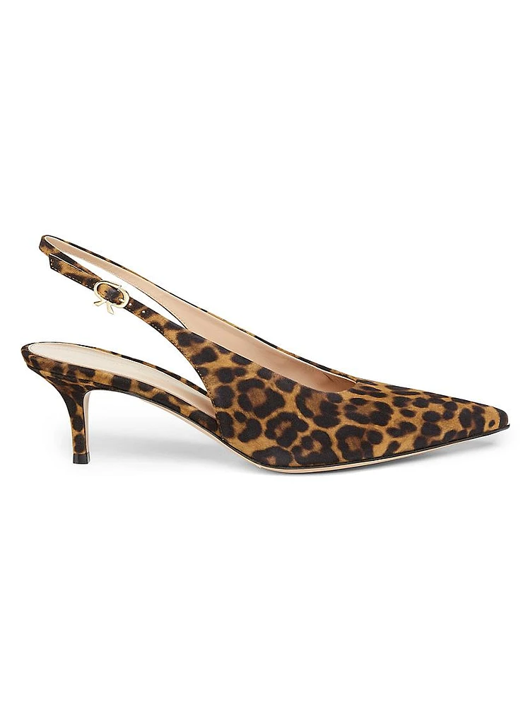 55MM Leopard Print Suede Slingback Pumps