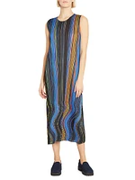 Warp Pleated Striped Midi-Dress