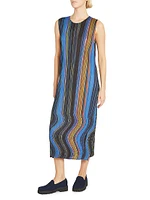 Warp Pleated Striped Midi-Dress