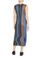 Warp Pleated Striped Midi-Dress