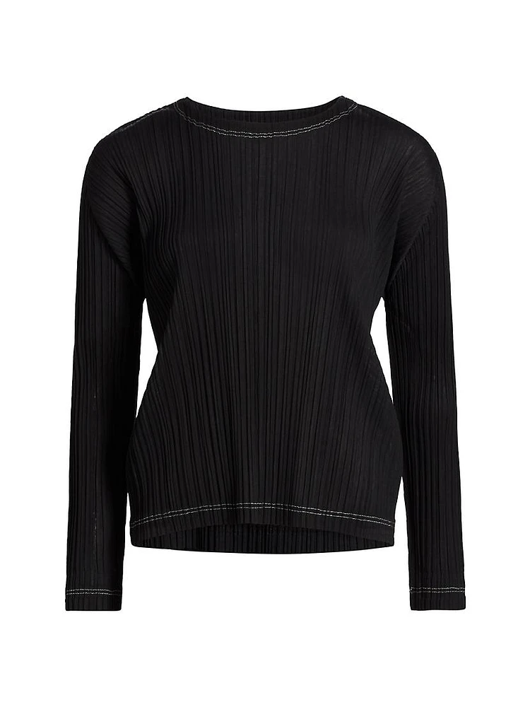 Ramie Pleats Long-Sleeve Top