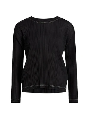 Ramie Pleats Long-Sleeve Top