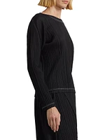 Ramie Pleats Long-Sleeve Top