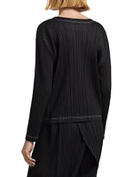 Ramie Pleats Long-Sleeve Top
