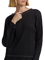 Ramie Pleats Long-Sleeve Top