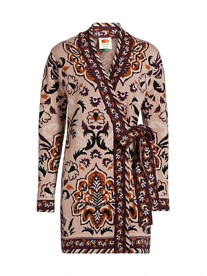 Glam Tapestry Knit Wrap Minidress