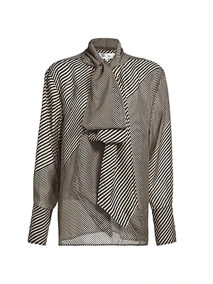 Tawny Stripe Silk Tie-Neck Blouse