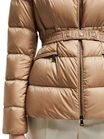 Boed Belted Short Jacket with Shearling Hood Trim