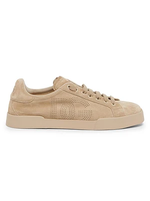 Logo-Perforated Suede Low-Top Sneakers