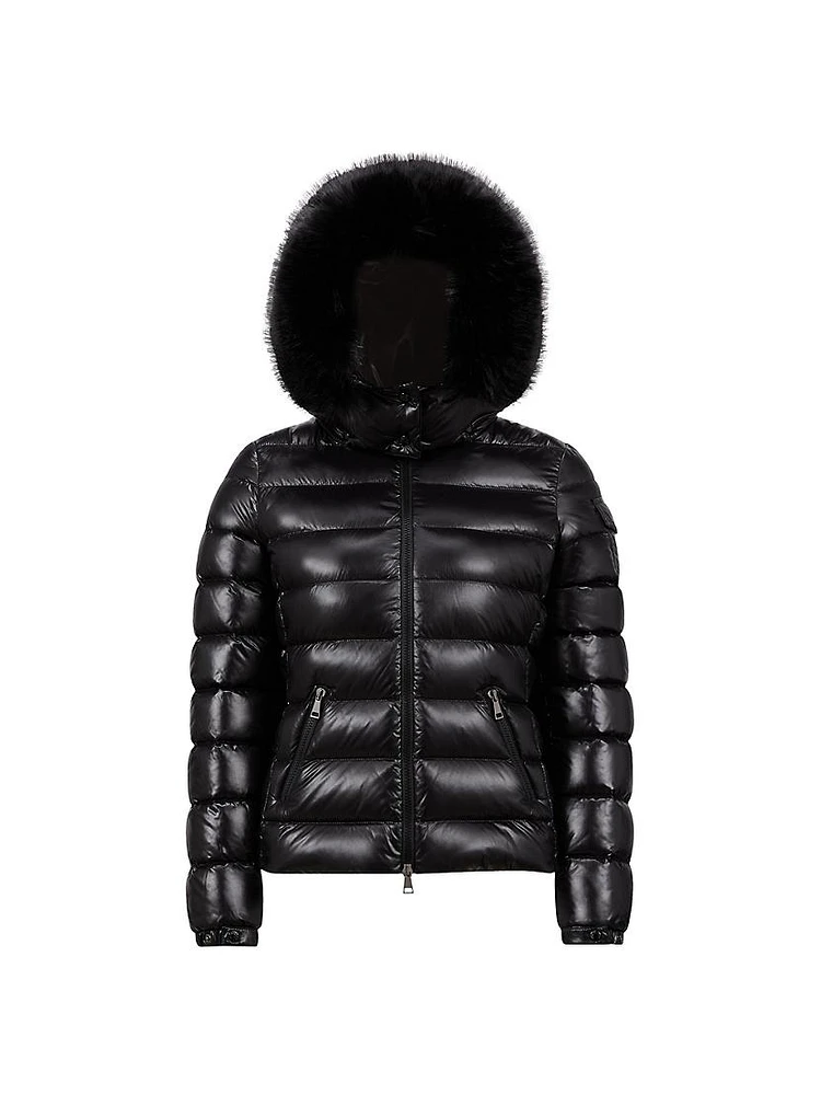 Short Down Jacket with Faux Fur Trim