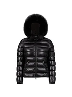 Short Down Jacket with Faux Fur Trim