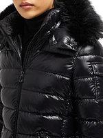 Short Down Jacket with Faux Fur Trim